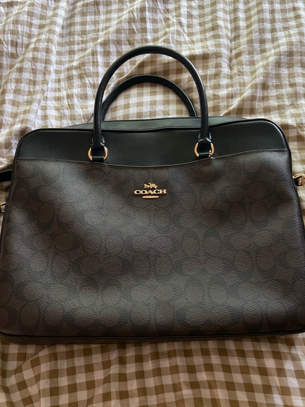 Coach Men’s Brown and Black Signature Laptop Briefcase